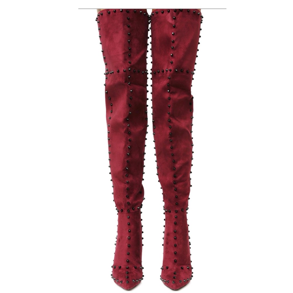 ***SOLD***Thigh high wine studded boots - Size 7.5